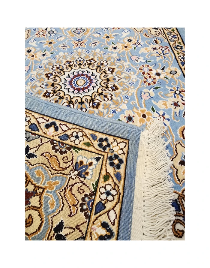 Handmade Blue Persian Nain Wool Mat Rug 321225